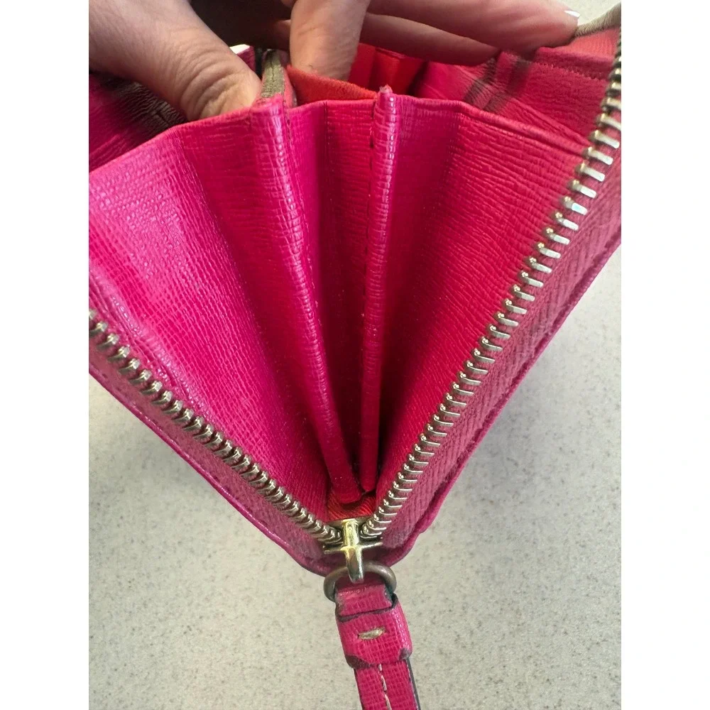 Dooney‎ & Bourke Hot Pink Saffiano Zip Around Wallet Leather Continental Wallet